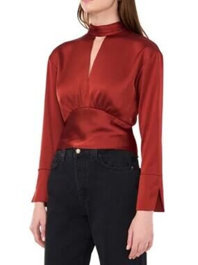 Parker Women's "The Parker" Button-Front Smocked Keyhole Top in Brandy Brown